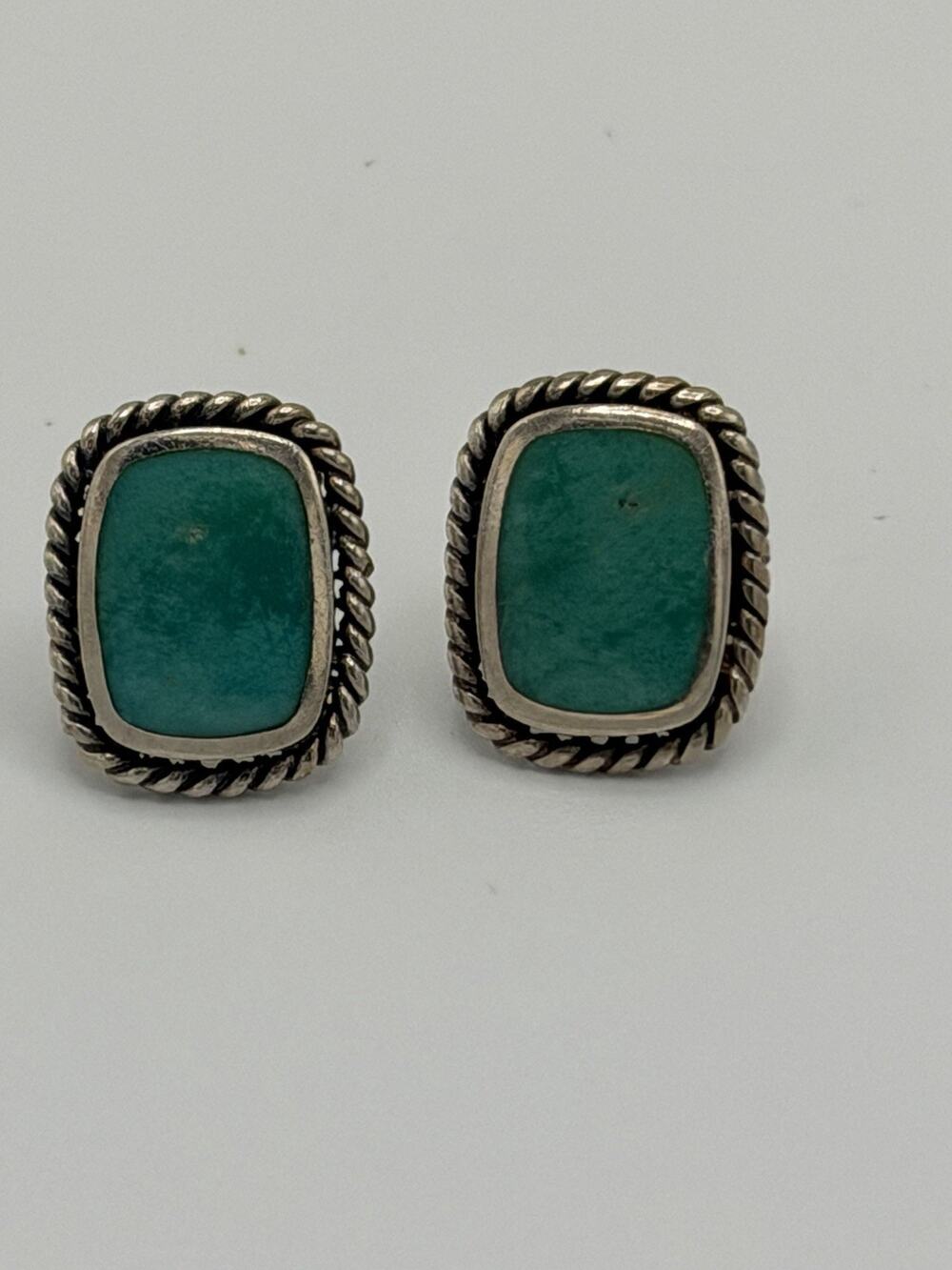 Sterling Silver PEYOTE BIRD PB925 Rectangle Post Earrings Green Turquoise